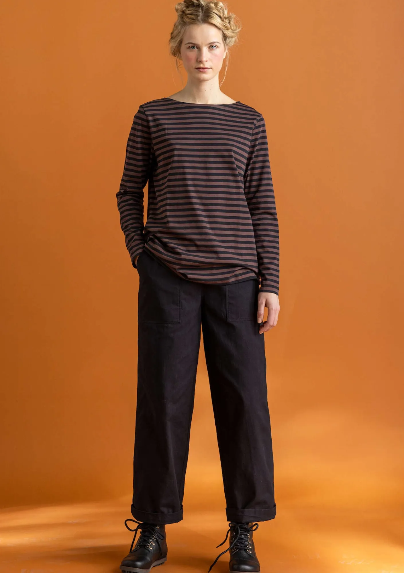 Gudrun Sjödén Pullover & Shirts>Basic-Streifenshirt aus Bio-Baumwolle Schwarz-röstkaffee