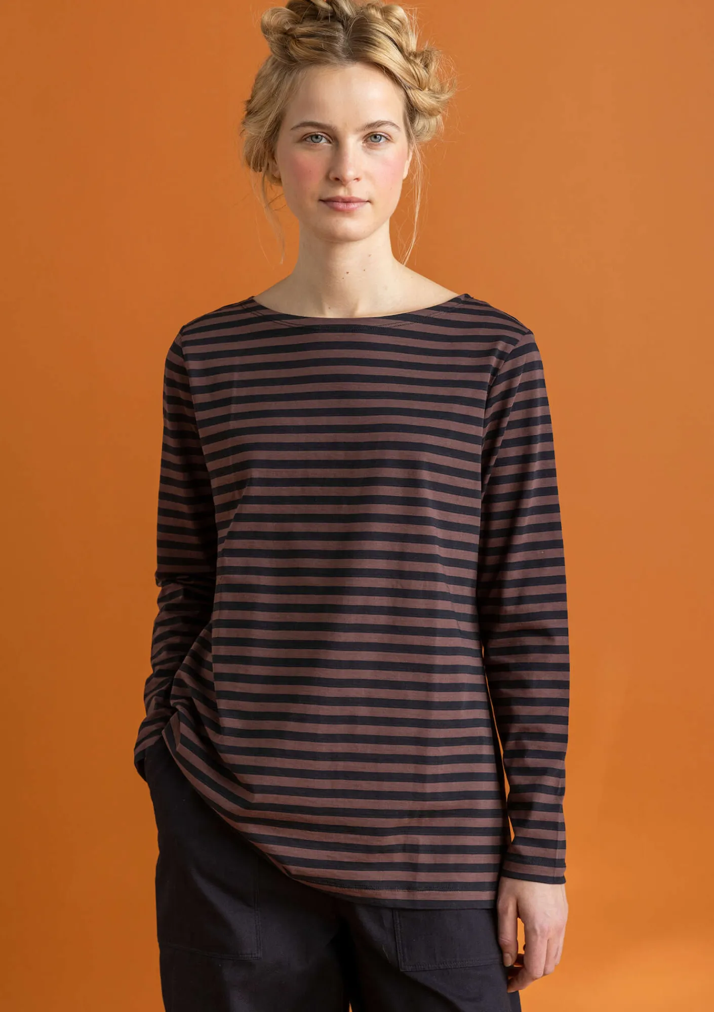Gudrun Sjödén Pullover & Shirts>Basic-Streifenshirt aus Bio-Baumwolle Schwarz-röstkaffee