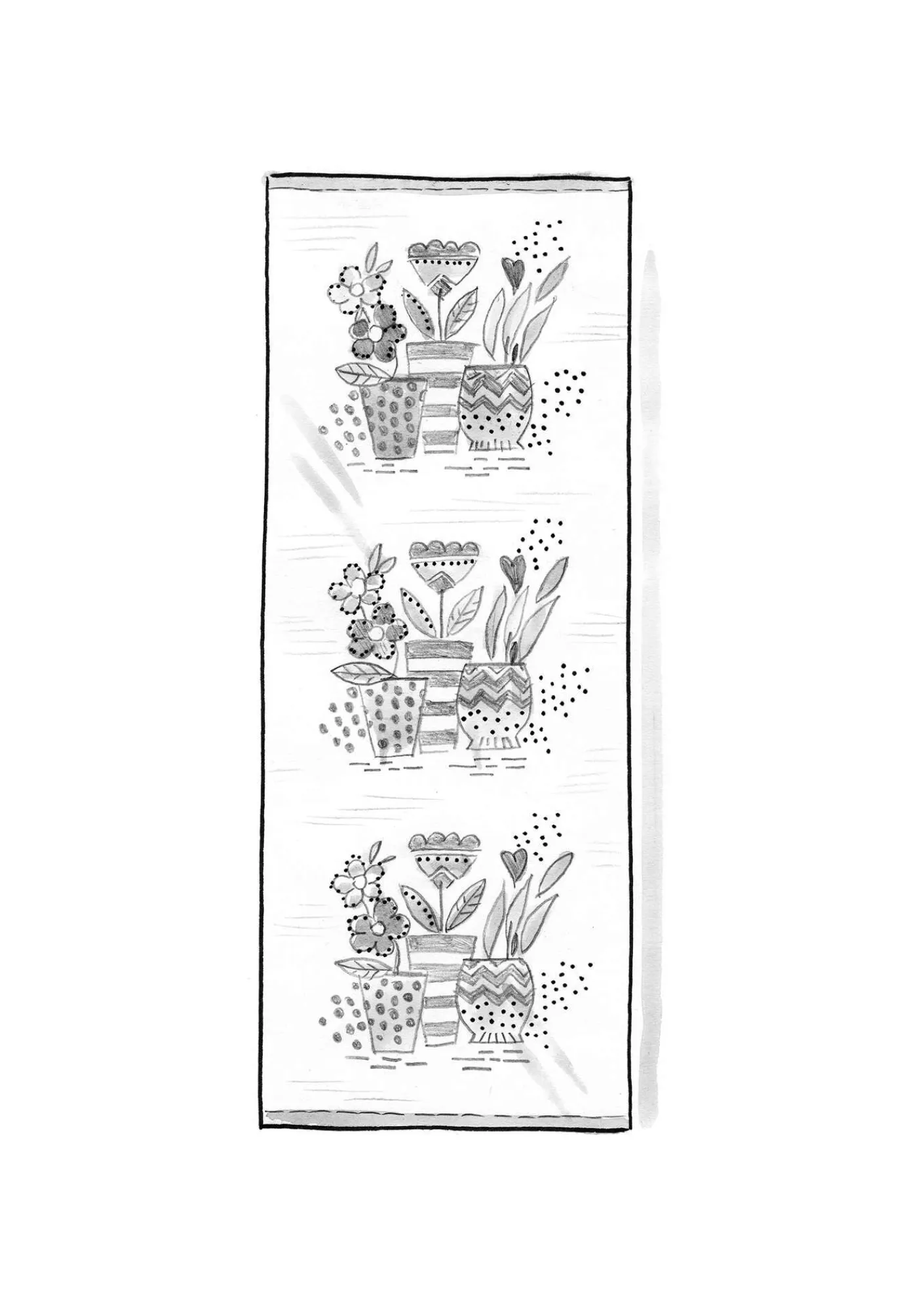 Gudrun Sjödén Teppiche|Heimtextilien>Bedruckter Läufer „Flower pots“ aus Bio-Baumwolle Graulila