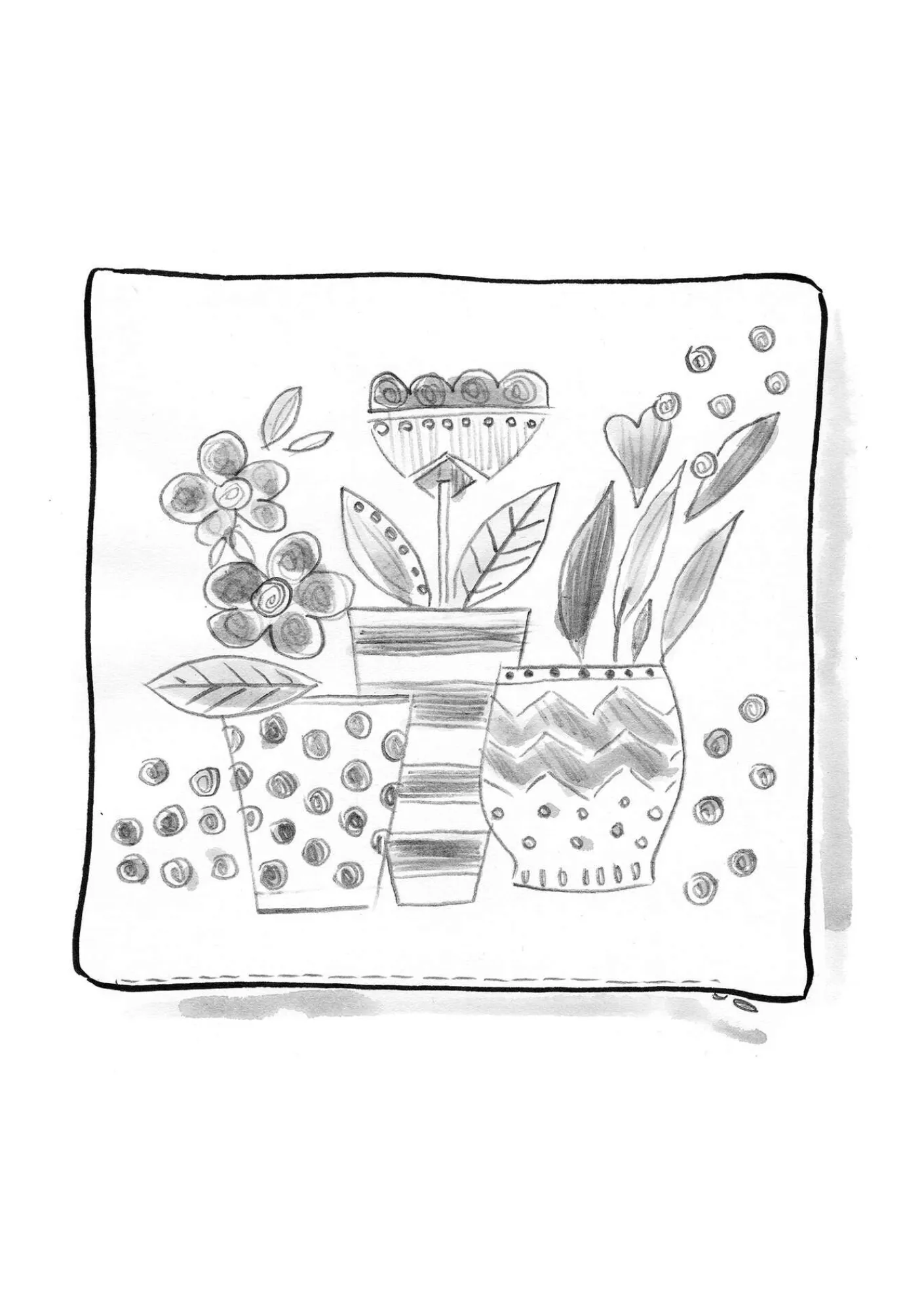 Gudrun Sjödén Kissen|Schlafzimmer Deko>Bestickte Kissenhülle „Flower pots“ aus Bio-Baumwolle Blattgrün