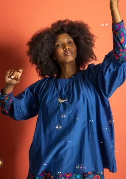 Gudrun Sjödén Blusen>Bluse aus Baumwolle/Seide Indigoblau