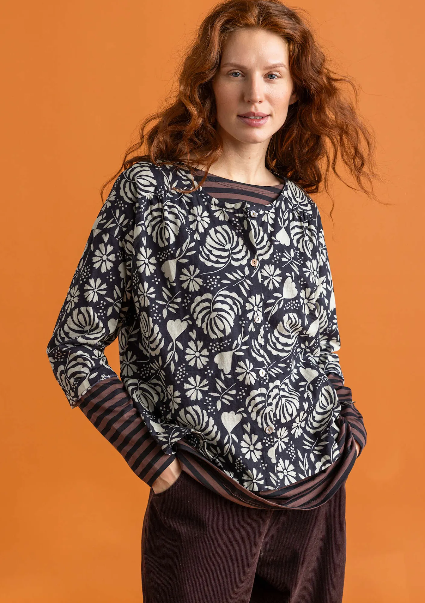 Gudrun Sjödén Blusen>Bluse „Hedda“ aus Bio-Baumwollgewebe Schwarz-gemustert