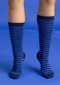 Gudrun Sjödén Accessoires>Gestreifte Kniestrümpfe aus Bio-Baumwolle Veilchen-himmelblau