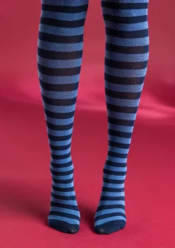 Gudrun Sjödén Accessoires>Gestreifte Strumpfhose aus Bio-Baumwolle Indigo/leinenblau