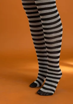 Gudrun Sjödén Accessoires>Gestreifte Strumpfhose aus Bio-Baumwolle Schwarz-ungebleicht