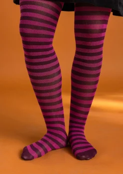 Gudrun Sjödén Accessoires>Gestreifte Strumpfhose aus Bio-Baumwolle Purpur-cerise