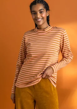 Gudrun Sjödén Pullover & Shirts>Gestreiftes Stehkragenshirt aus Bio-Baumwolle Curry-lilie