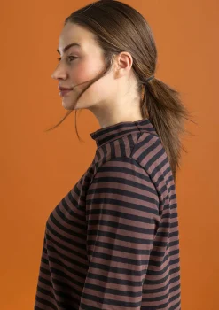 Gudrun Sjödén Pullover & Shirts>Gestreiftes Stehkragenshirt aus Bio-Baumwolle Schwarz-röstkaffee