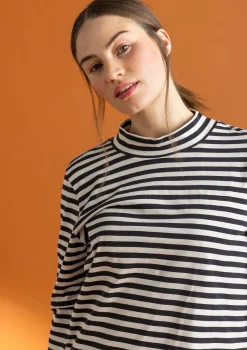 Gudrun Sjödén Pullover & Shirts>Gestreiftes Stehkragenshirt aus Bio-Baumwolle Schwarz-feder