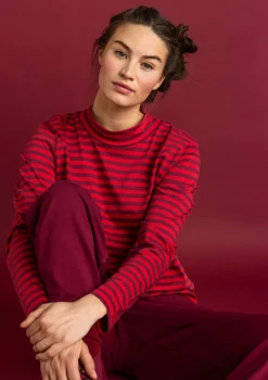 Gudrun Sjödén Pullover & Shirts>Gestreiftes Stehkragenshirt aus Bio-Baumwolle Purpur-walderdbeere