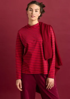 Gudrun Sjödén Pullover & Shirts>Gestreiftes Stehkragenshirt aus Bio-Baumwolle Purpur-walderdbeere