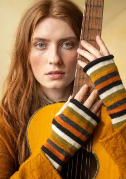 Gudrun Sjödén Accessoires>Handstulpen „Vega“ aus Recycling-Wolle/Lammwolle Schwarz-gestreift