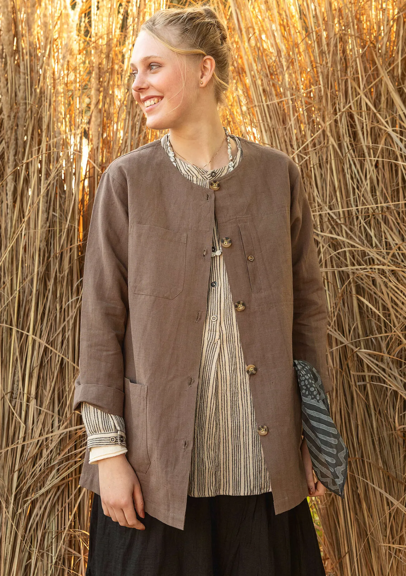 Gudrun Sjödén Jacken & Mäntel>Jacke aus Leinen/Bio-Baumwolle Kartoffel