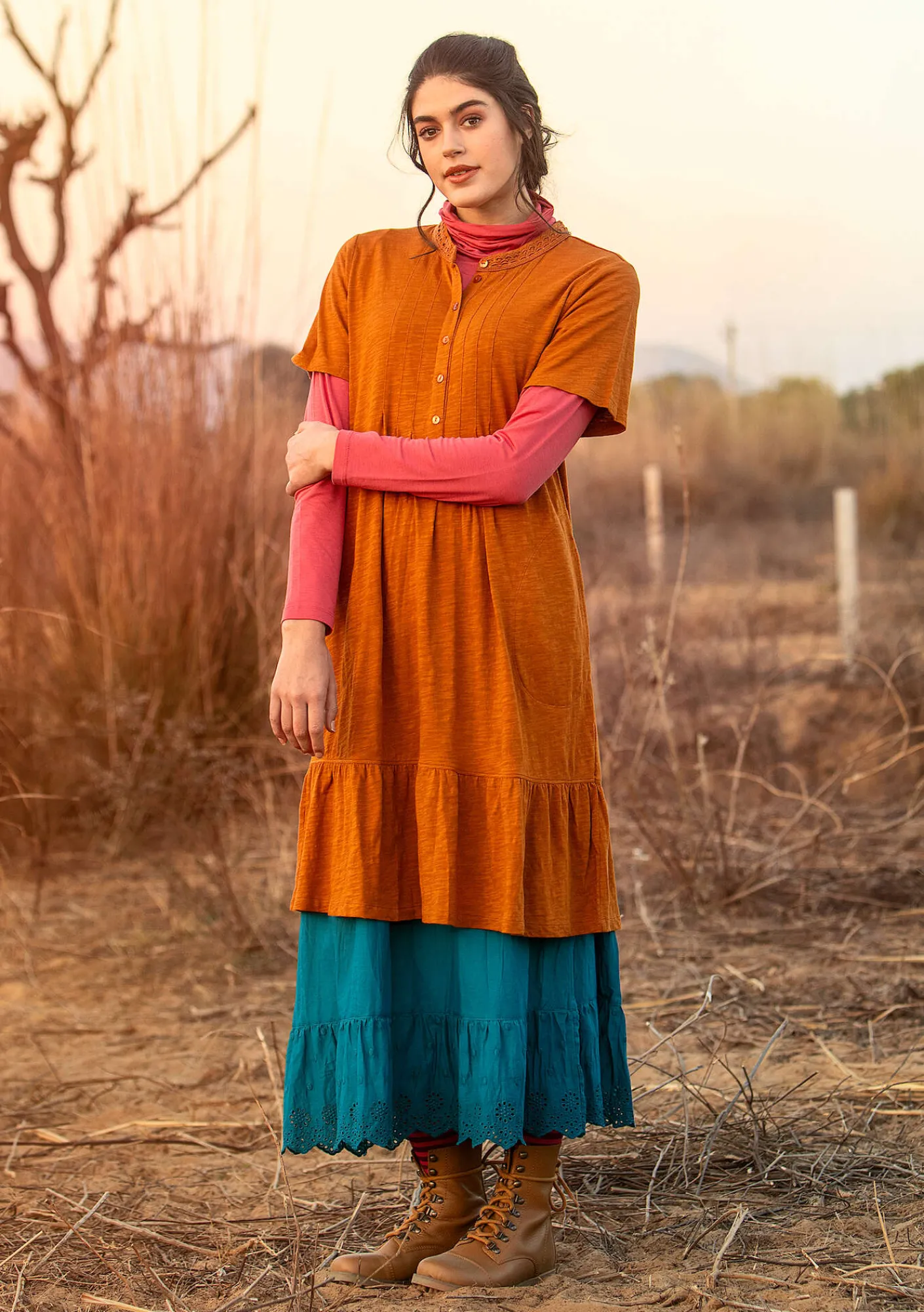 Gudrun Sjödén Kleider>Jerseykleid aus Bio-Baumwolle Bernstein