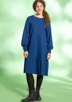 Gudrun Sjödén Kleider>Jerseykleid aus Bio-Baumwolle/Leinen Indigoblau