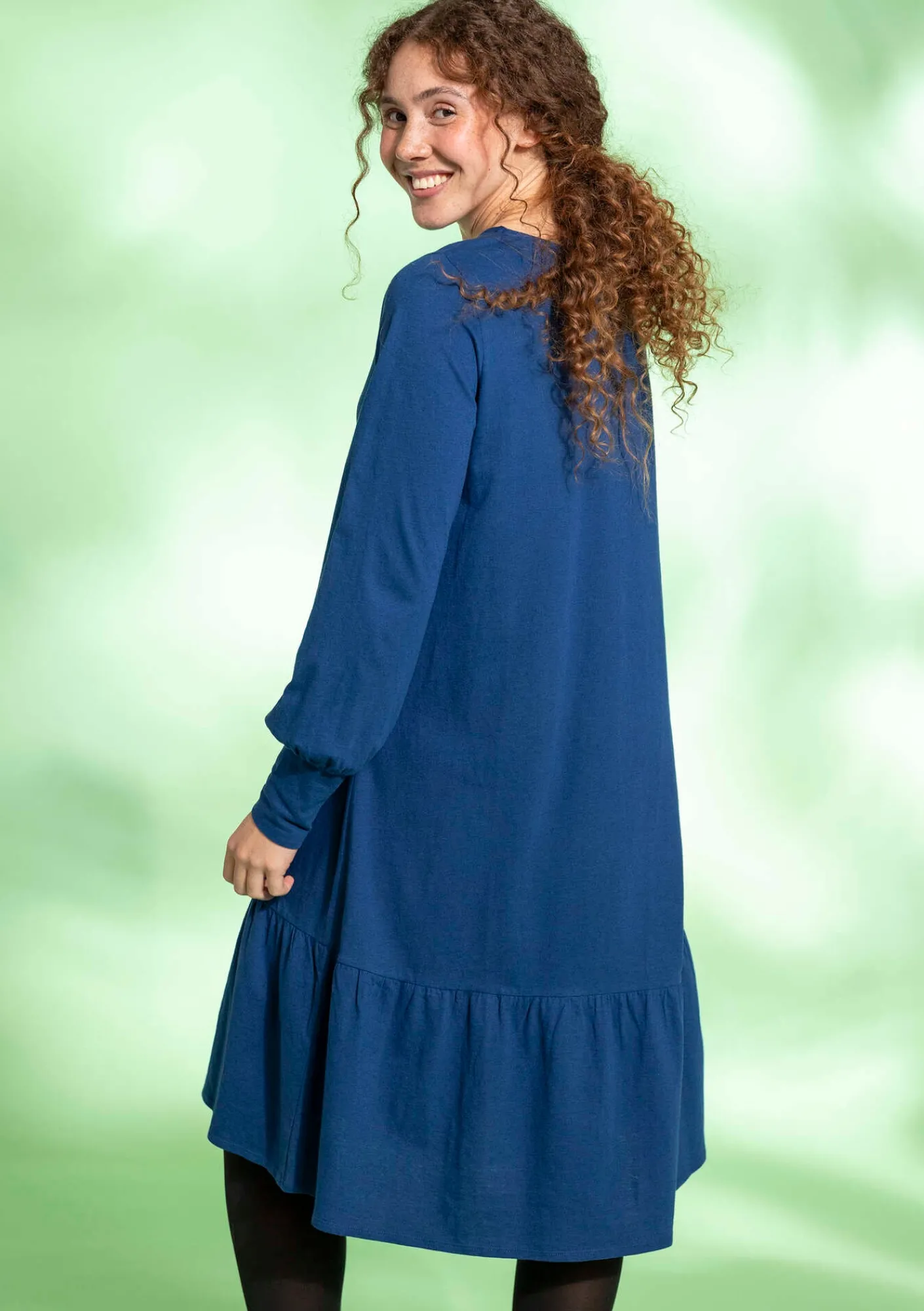 Gudrun Sjödén Kleider>Jerseykleid aus Bio-Baumwolle/Leinen Indigoblau