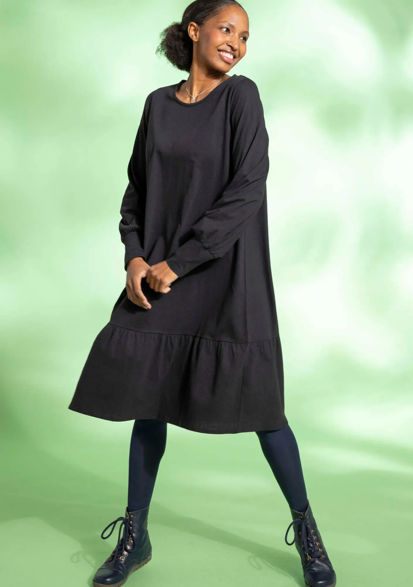 Gudrun Sjödén Kleider>Jerseykleid aus Bio-Baumwolle/Leinen Schwarz