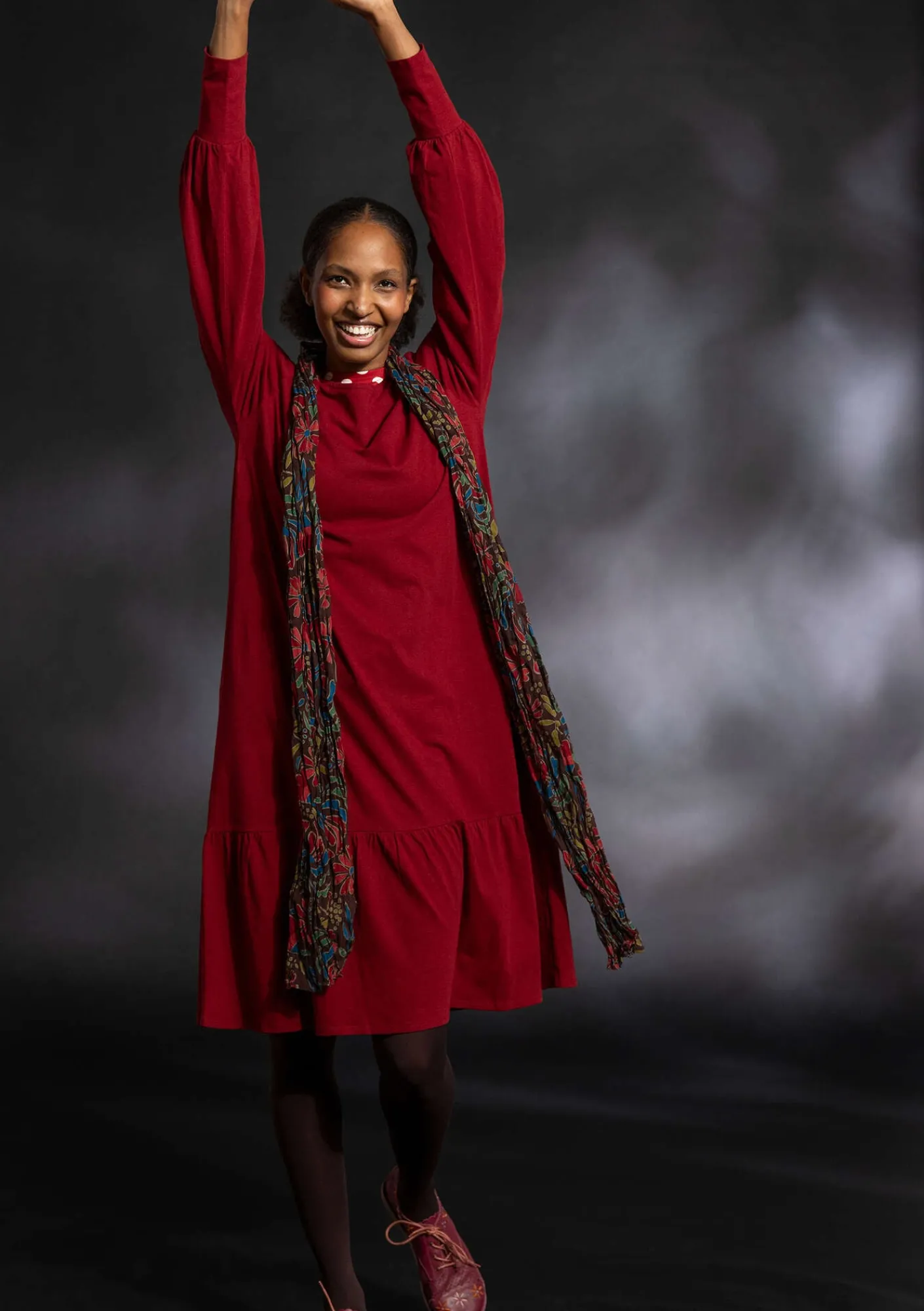 Gudrun Sjödén Kleider>Jerseykleid aus Bio-Baumwolle/Leinen Granatapfel