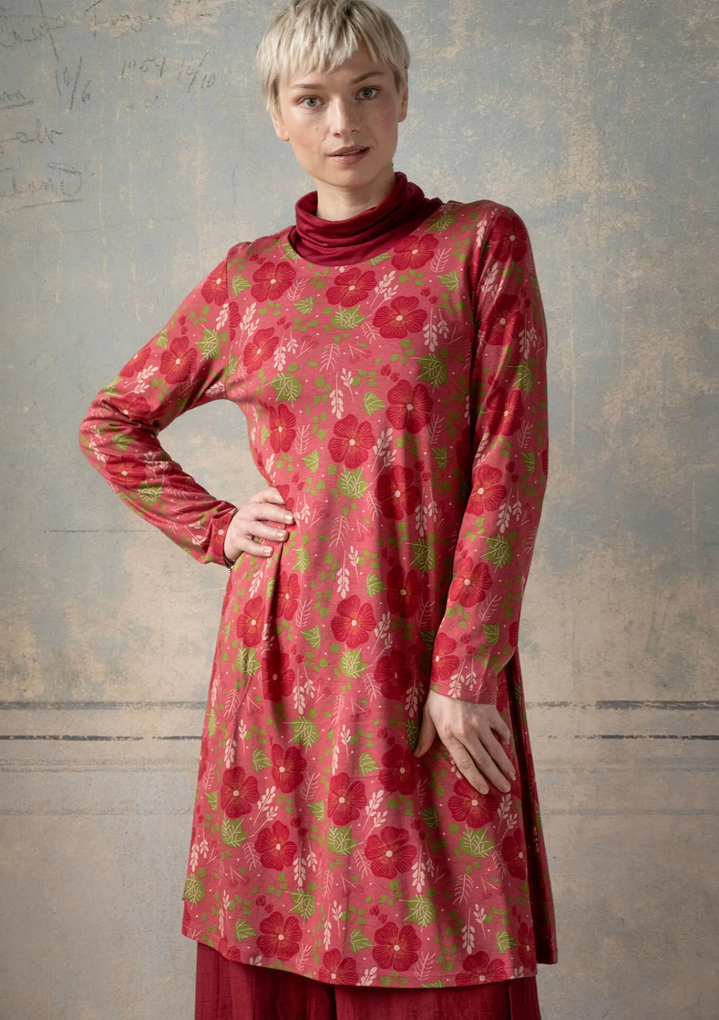 Gudrun Sjödén Kleider>Jerseykleid „Höstanemone“ aus Bio-Baumwolle/Modal Koralle