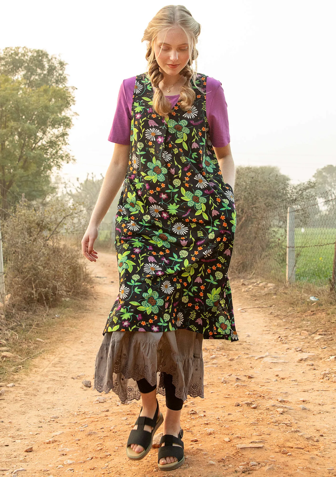 Gudrun Sjödén Kleider>Jerseykleid „Midsommarsol“ aus Bio-Baumwolle Schwarz