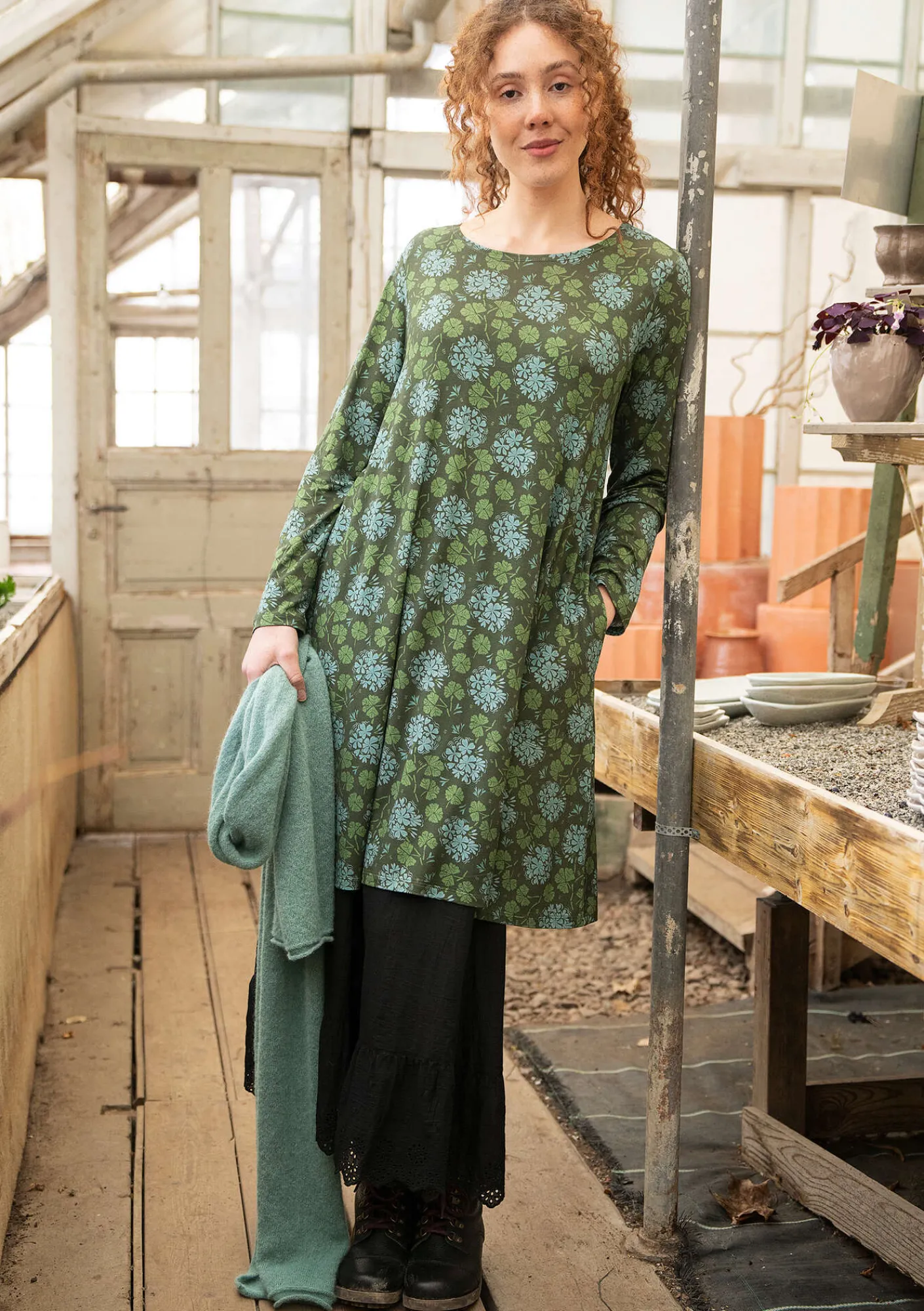 Gudrun Sjödén Kleider>Jerseykleid „Pelargon“ aus Lyocell/Elasthan Pinie