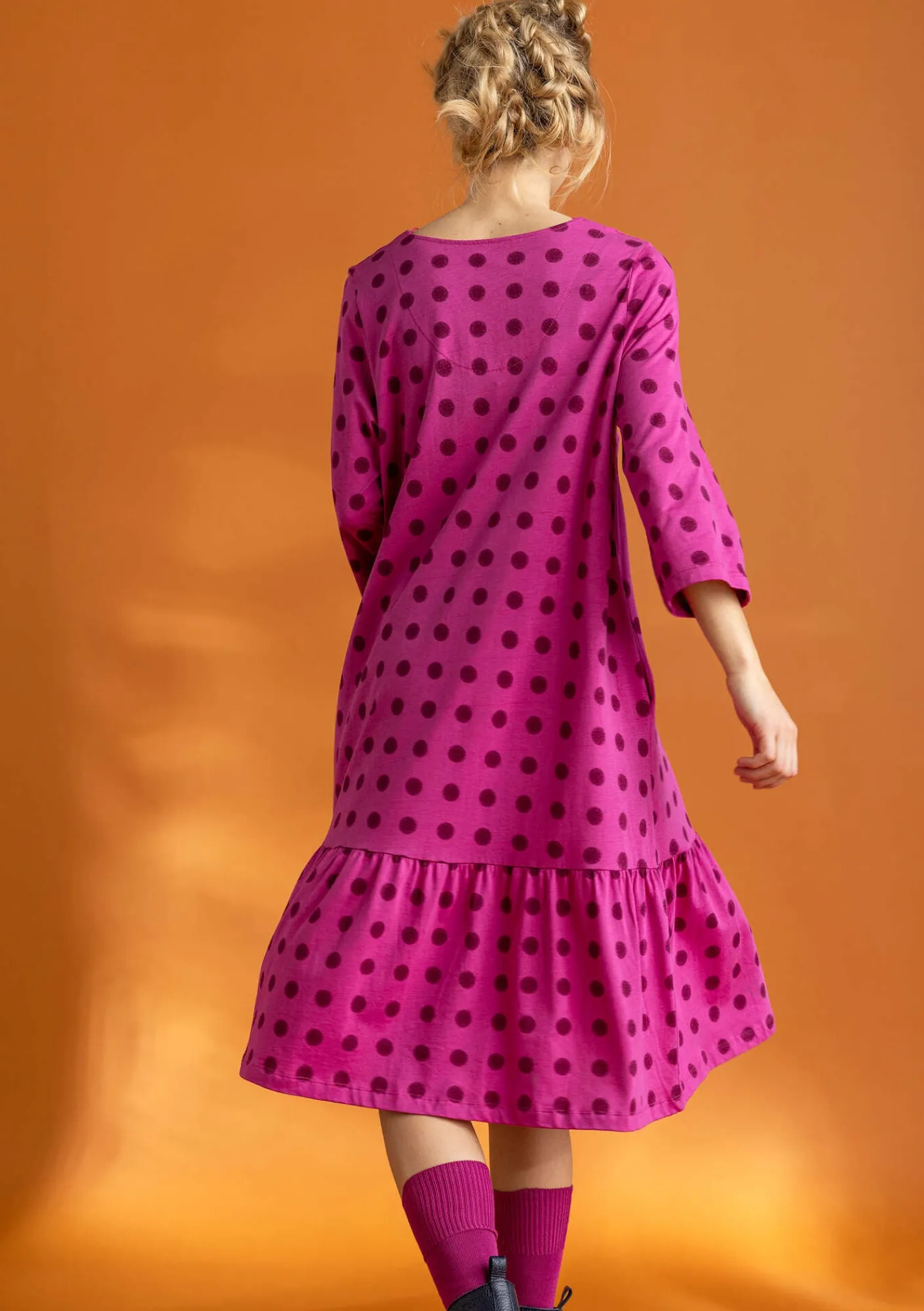 Gudrun Sjödén Kleider>Jerseykleid „Tyra“ aus Bio-Baumwolle/Modal Cerise-gemustert