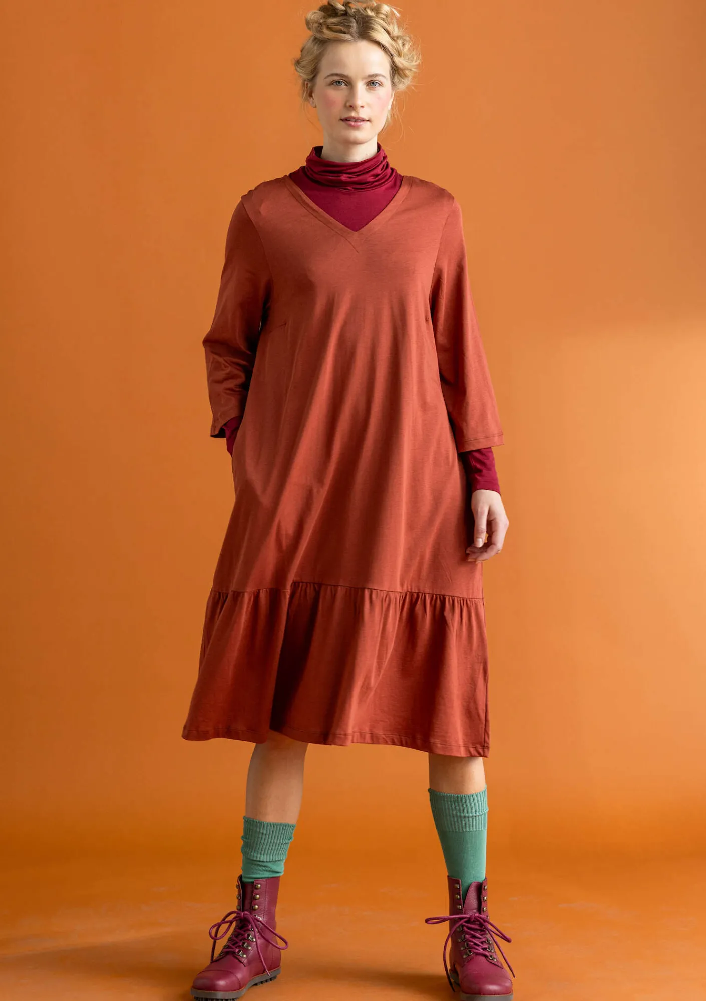 Gudrun Sjödén Kleider>Jerseykleid „Tyra“ aus Bio-Baumwolle/Modal Rost