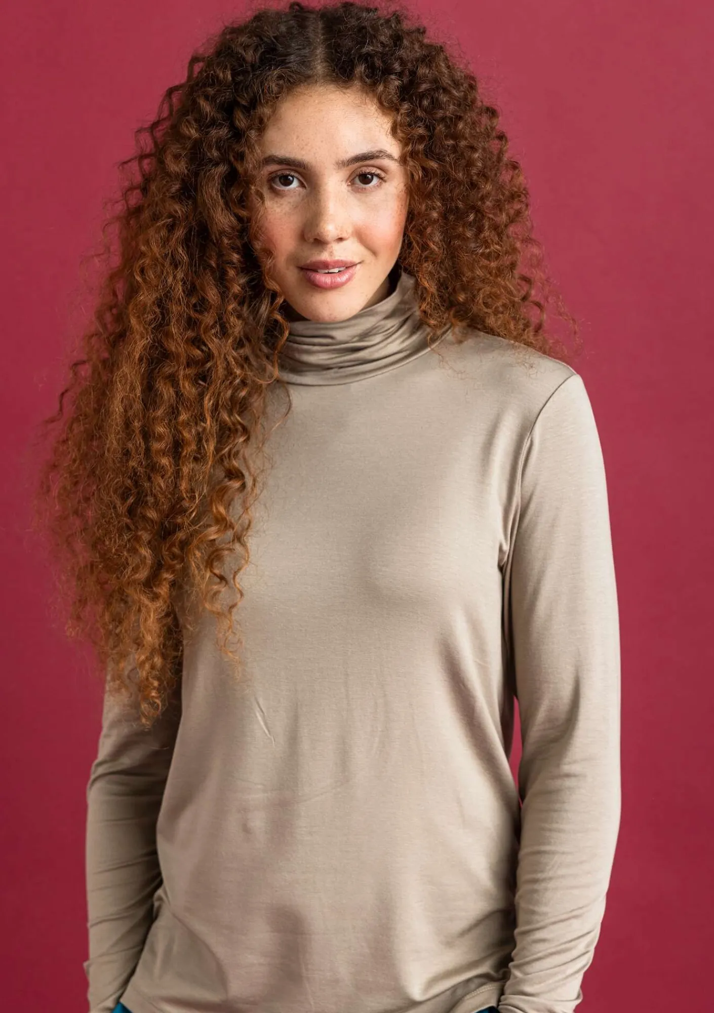 Gudrun Sjödén Pullover & Shirts>Jersey-Rollkragenshirt aus Lyocell/Elasthan Taupe