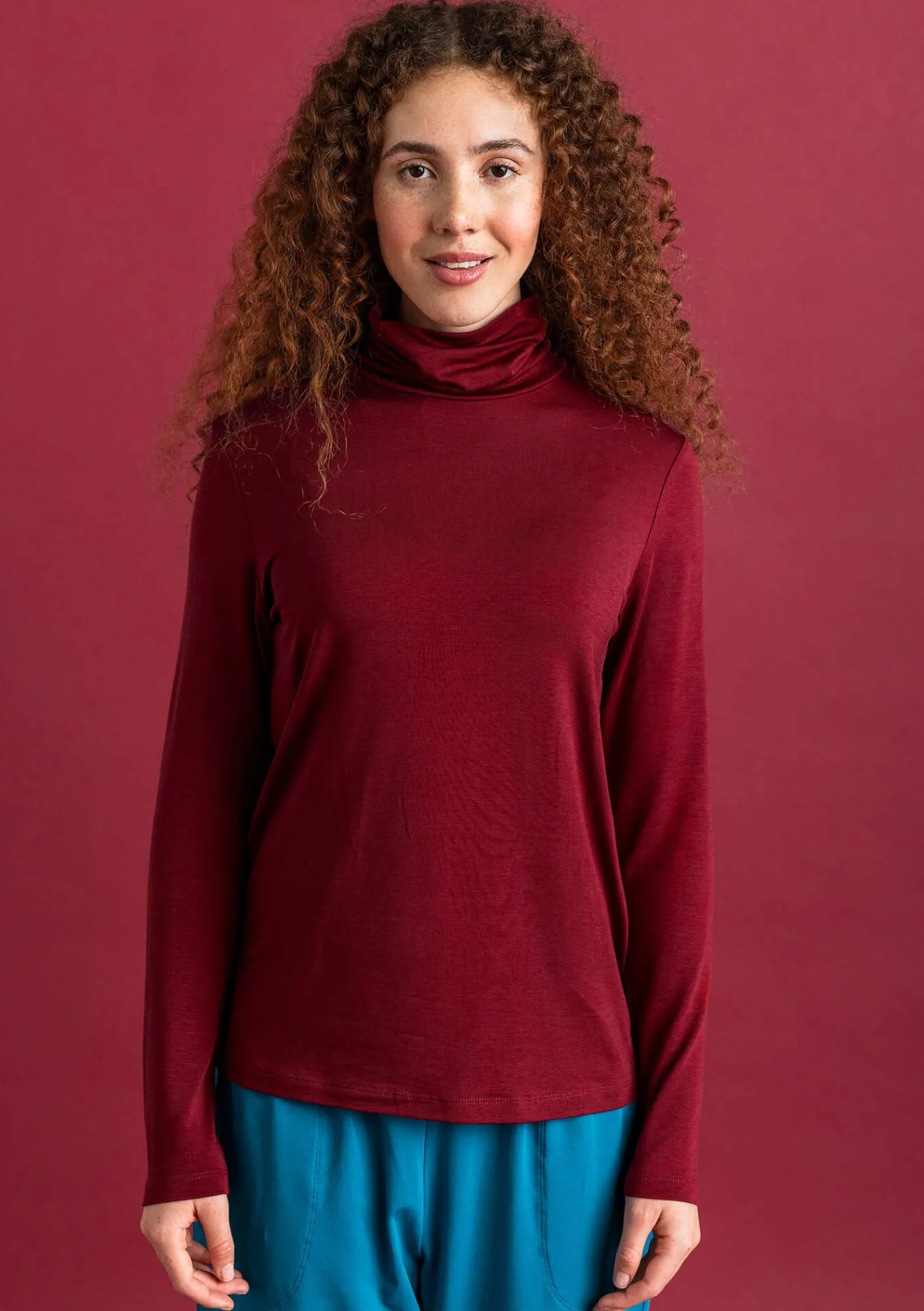 Gudrun Sjödén Pullover & Shirts>Jersey-Rollkragenshirt aus Lyocell/Elasthan Granatapfel