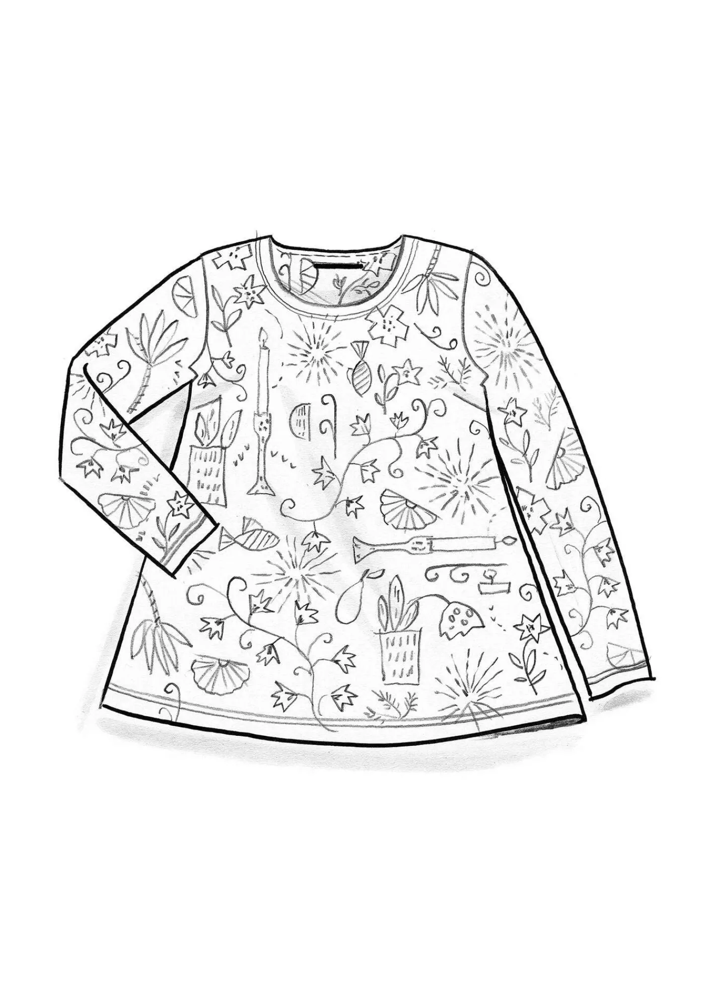 Gudrun Sjödén Pullover & Shirts>Jerseyshirt „Fyrverkeri“ aus Bio-Baumwolle/Modal Dunkelgrün