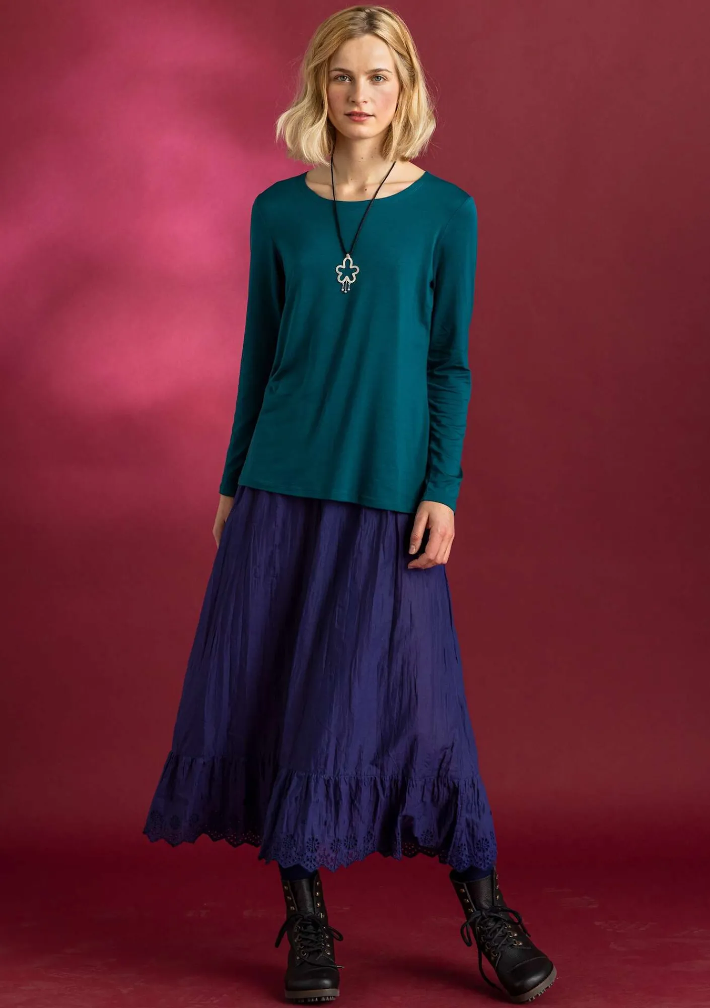 Gudrun Sjödén Pullover & Shirts>Jerseyshirt „Helga“ aus Lyocell/Elasthan Dunkelpetrol