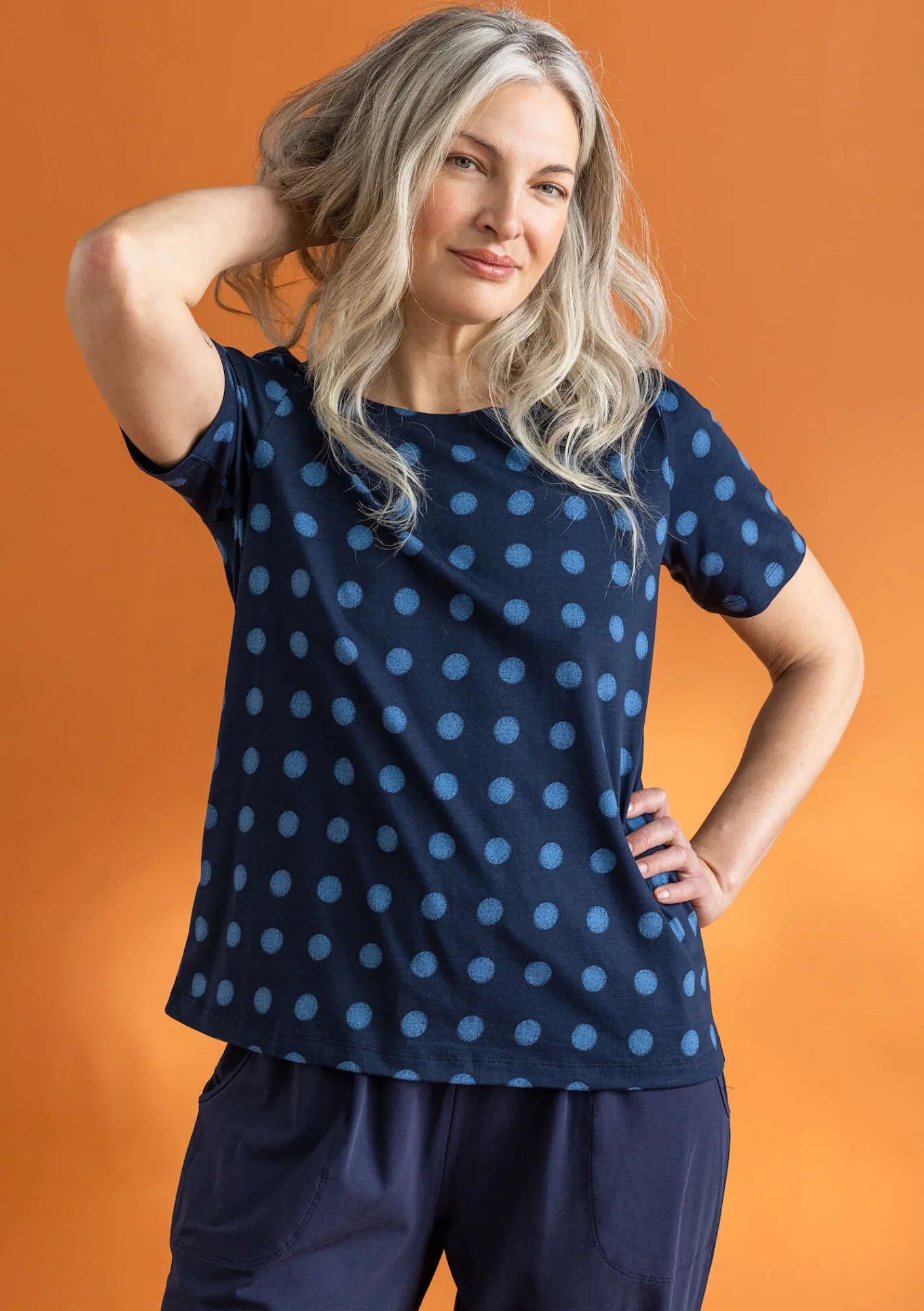 Gudrun Sjödén Pullover & Shirts>Jerseyshirt „Tyra“ aus Bio-Baumwolle/Modal Dunkelindigo-gemustert