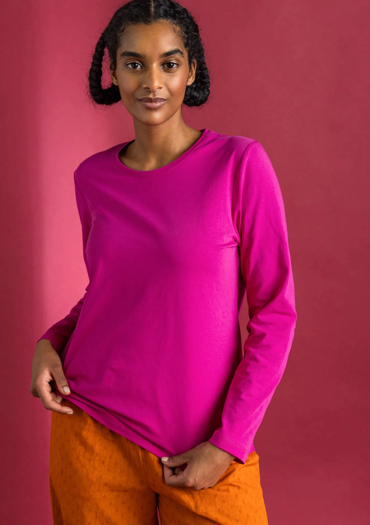Gudrun Sjödén Pullover & Shirts>Jerseyshirt „Ylva“ aus Bio-Baumwolle/Elasthan Cerise