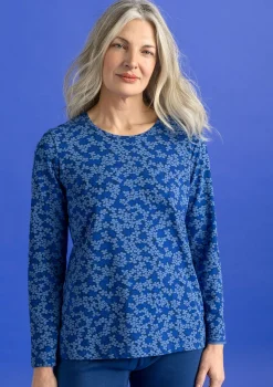 Gudrun Sjödén Pullover & Shirts>Jerseyshirt „Ylva“ aus Bio-Baumwolle/Elasthan Leinenblau-gemustert