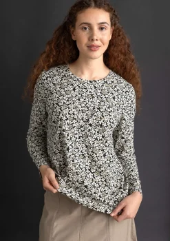 Gudrun Sjödén Pullover & Shirts>Jerseyshirt „Ylva“ aus Bio-Baumwolle/Elasthan Schwarz-gemustert