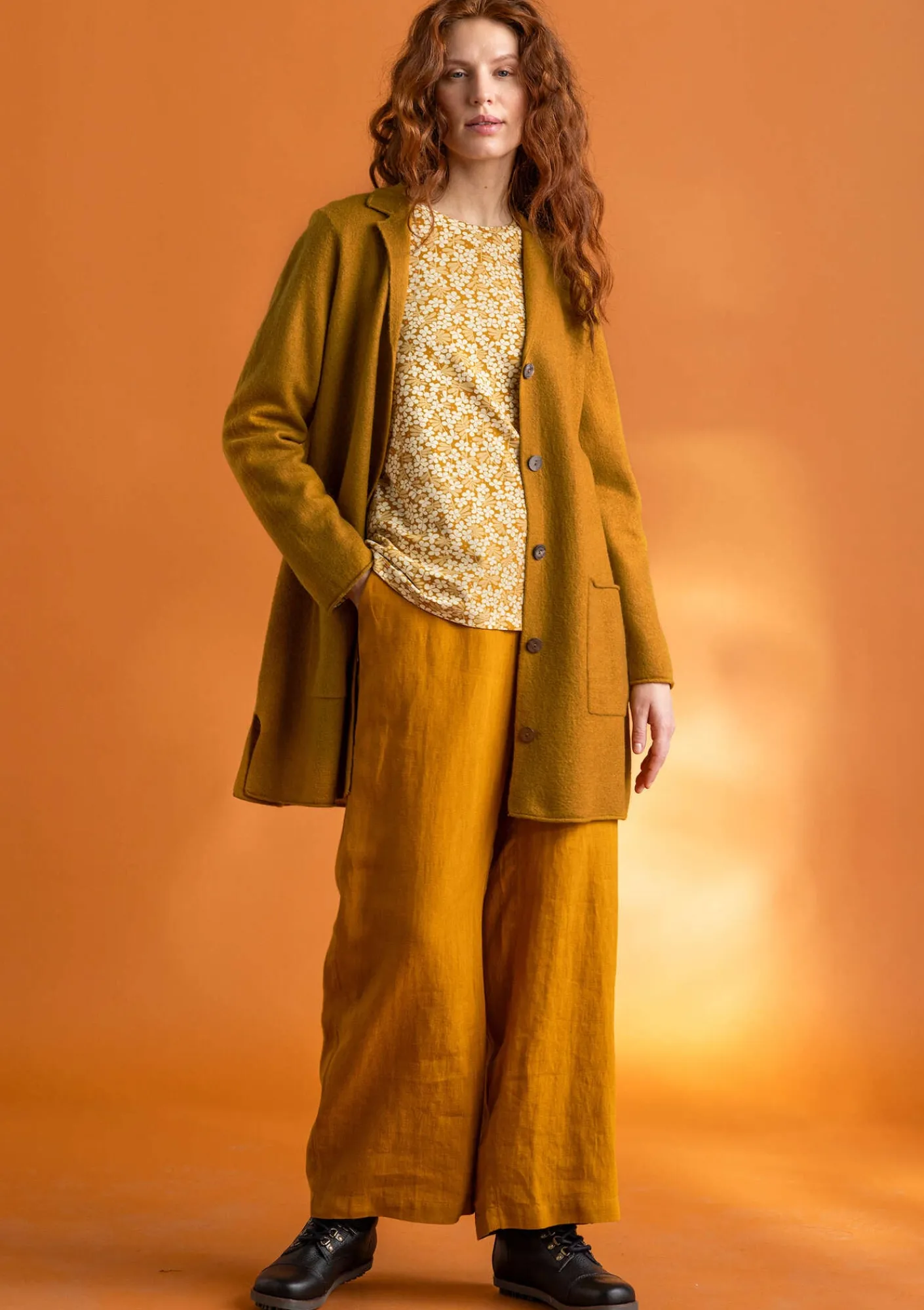 Gudrun Sjödén Pullover & Shirts>Jerseyshirt „Ylva“ aus Bio-Baumwolle/Elasthan Senf-gemustert