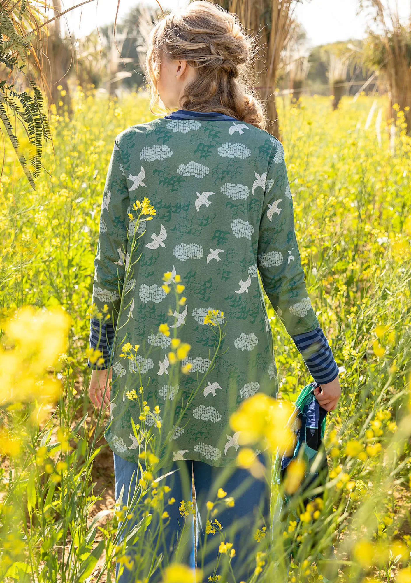 Gudrun Sjödén Tuniken>Jerseytunika „Flyttfågel“ aus Bio-Baumwolle Meeresgrün