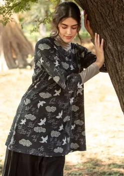 Gudrun Sjödén Tuniken>Jerseytunika „Flyttfågel“ aus Bio-Baumwolle Schwarz