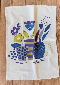 Gudrun Sjödén Küche & Esszimmer|Heimtextilien>Küchentuch „Flower pots“ aus Bio-Baumwolle Graulila