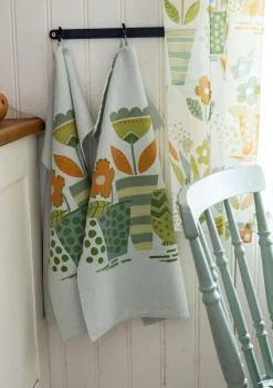 Gudrun Sjödén Küche & Esszimmer|Heimtextilien>Küchentuch „Flower pots“ aus Bio-Baumwolle Mint