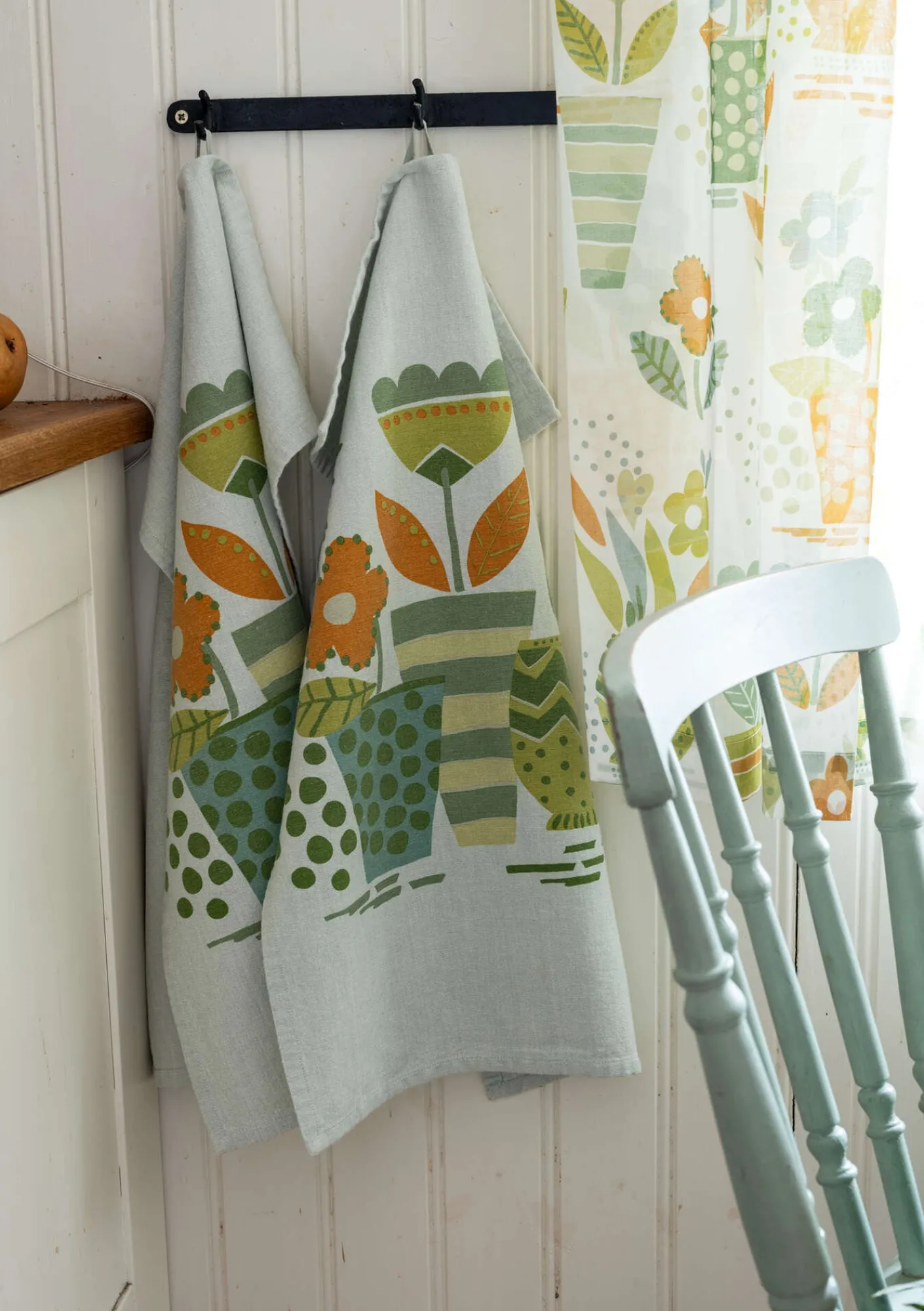 Gudrun Sjödén Küche & Esszimmer|Heimtextilien>Küchentuch „Flower pots“ aus Bio-Baumwolle Mint