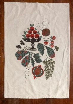 Gudrun Sjödén Küche & Esszimmer|Heimtextilien>Küchentuch „Fruits“ aus Bio-Baumwolle Dunkelaschgrau