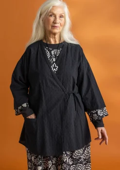 Gudrun Sjödén Blusen>Kimono aus Bio-Baumwolldobby Schwarz