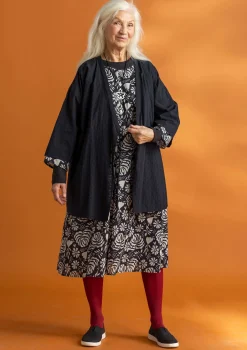 Gudrun Sjödén Blusen>Kimono aus Bio-Baumwolldobby Schwarz