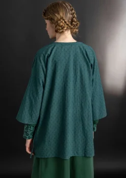 Gudrun Sjödén Blusen>Kimono aus Bio-Baumwolldobby Opalgrün