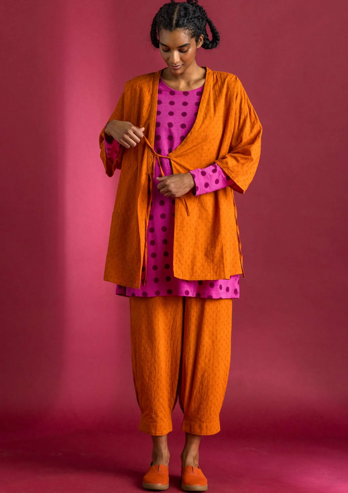 Gudrun Sjödén Blusen>Kimono aus Bio-Baumwolldobby Henna