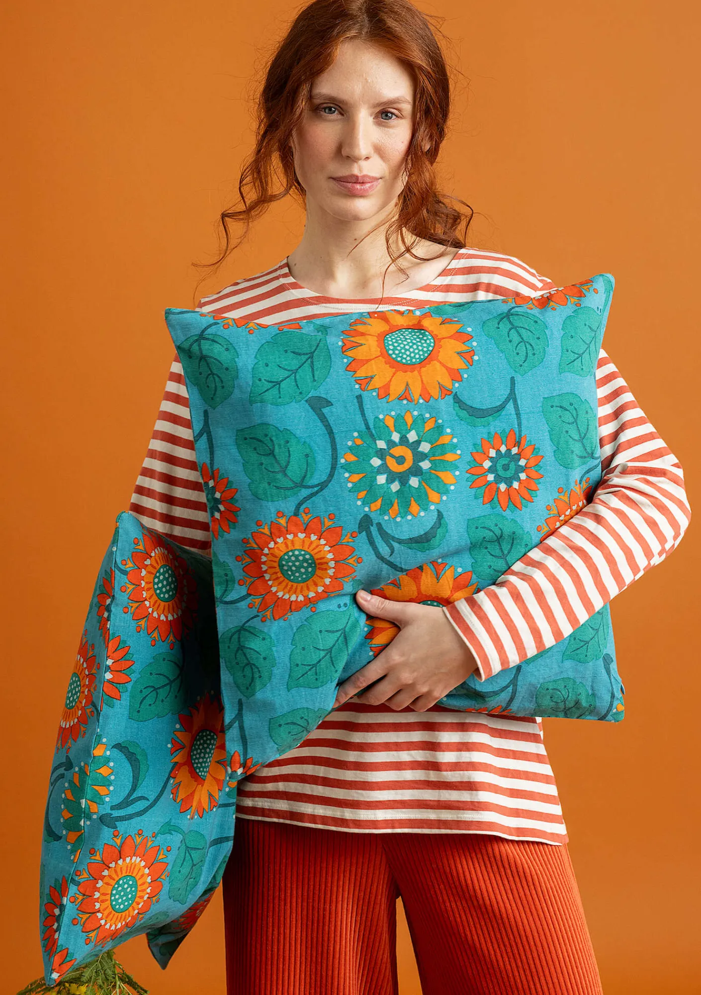 Gudrun Sjödén Dekoration & Accessoires|Kissen>Kissenhülle „Sunflower“ aus Bio-Baumwolle/Leinen Türkis