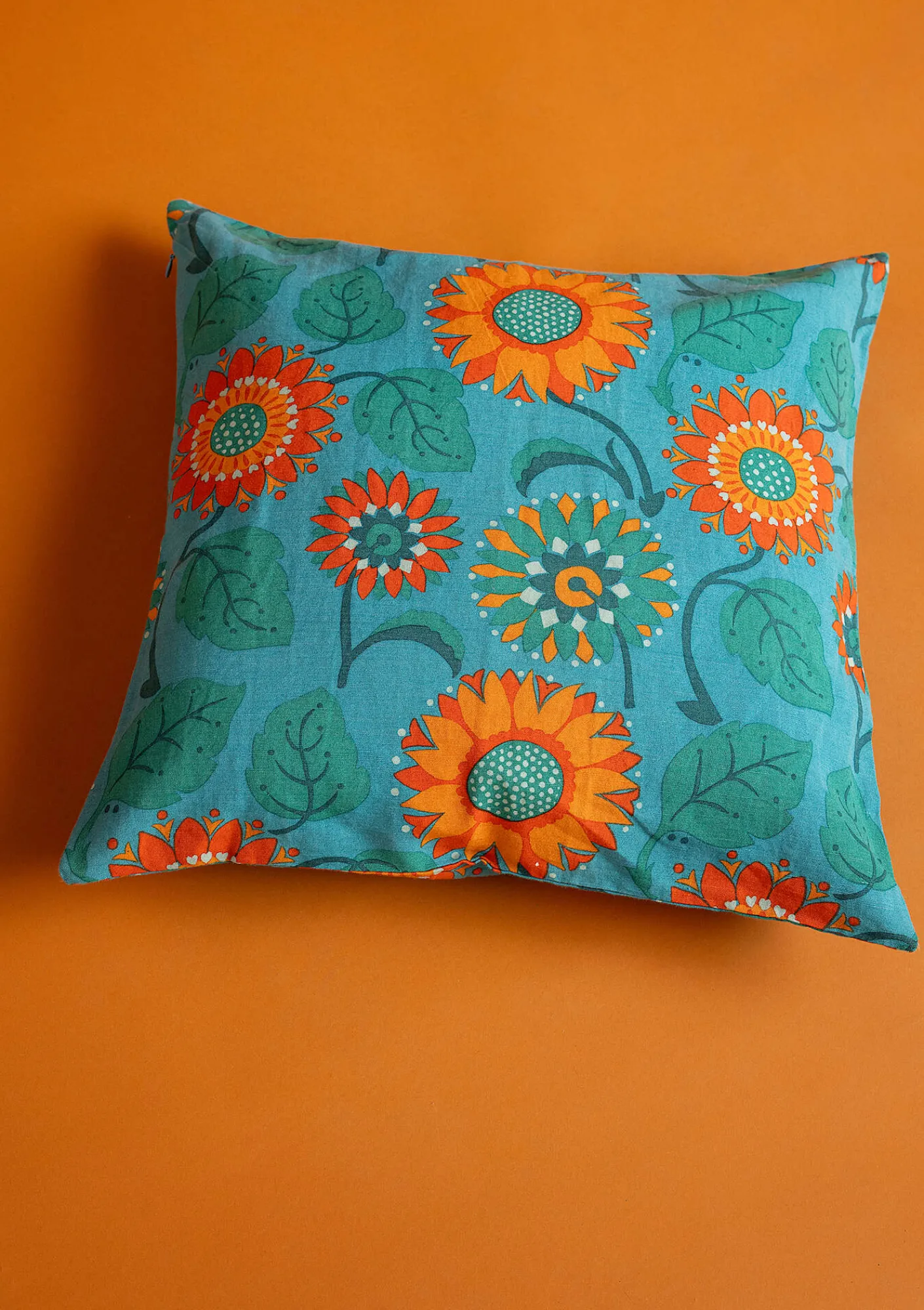 Gudrun Sjödén Dekoration & Accessoires|Kissen>Kissenhülle „Sunflower“ aus Bio-Baumwolle/Leinen Türkis