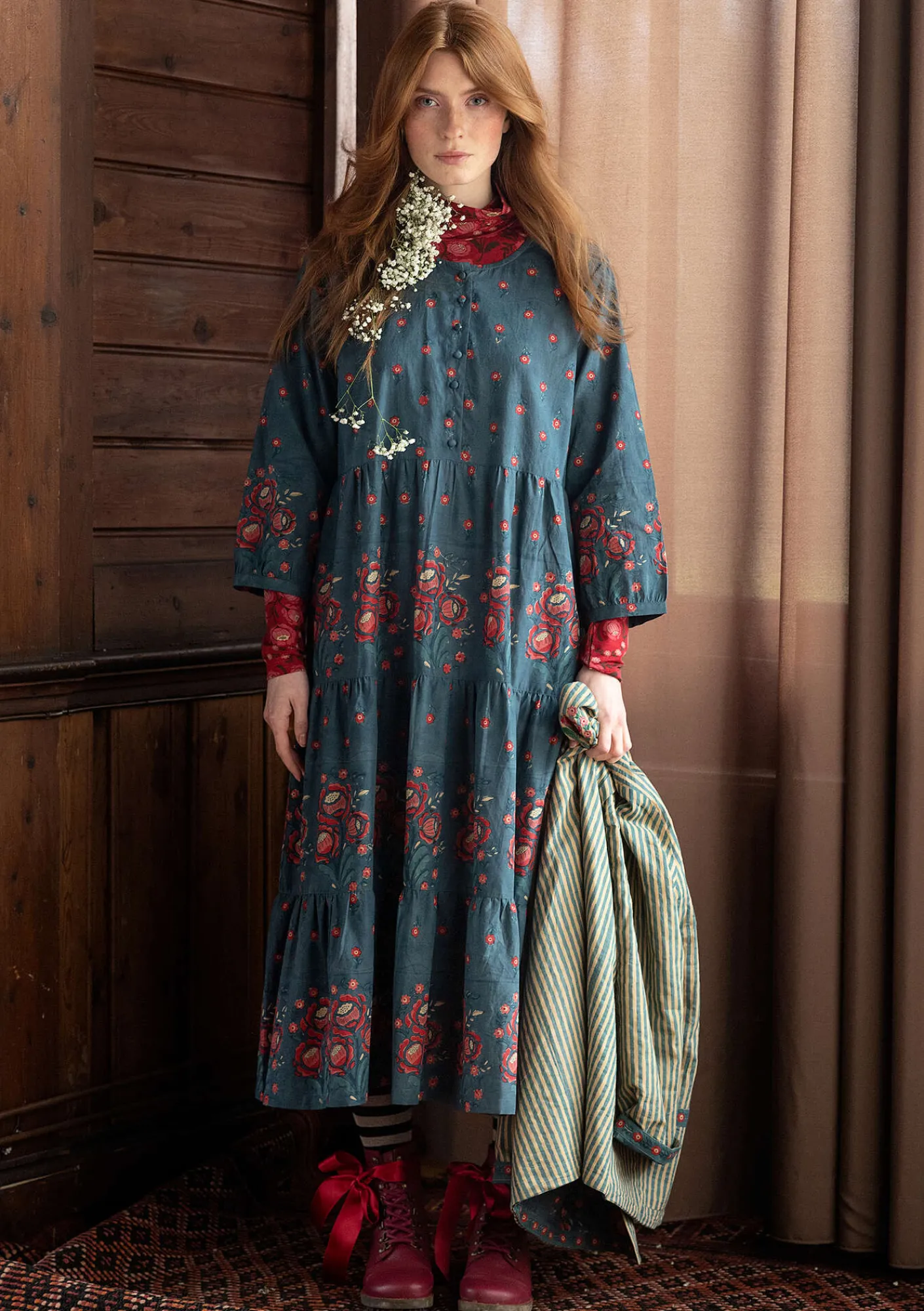 Gudrun Sjödén Kleider>Kleid „Asta“ aus Bio-Baumwollgewebe Indigogrün