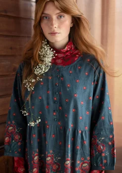 Gudrun Sjödén Kleider>Kleid „Asta“ aus Bio-Baumwollgewebe Indigogrün